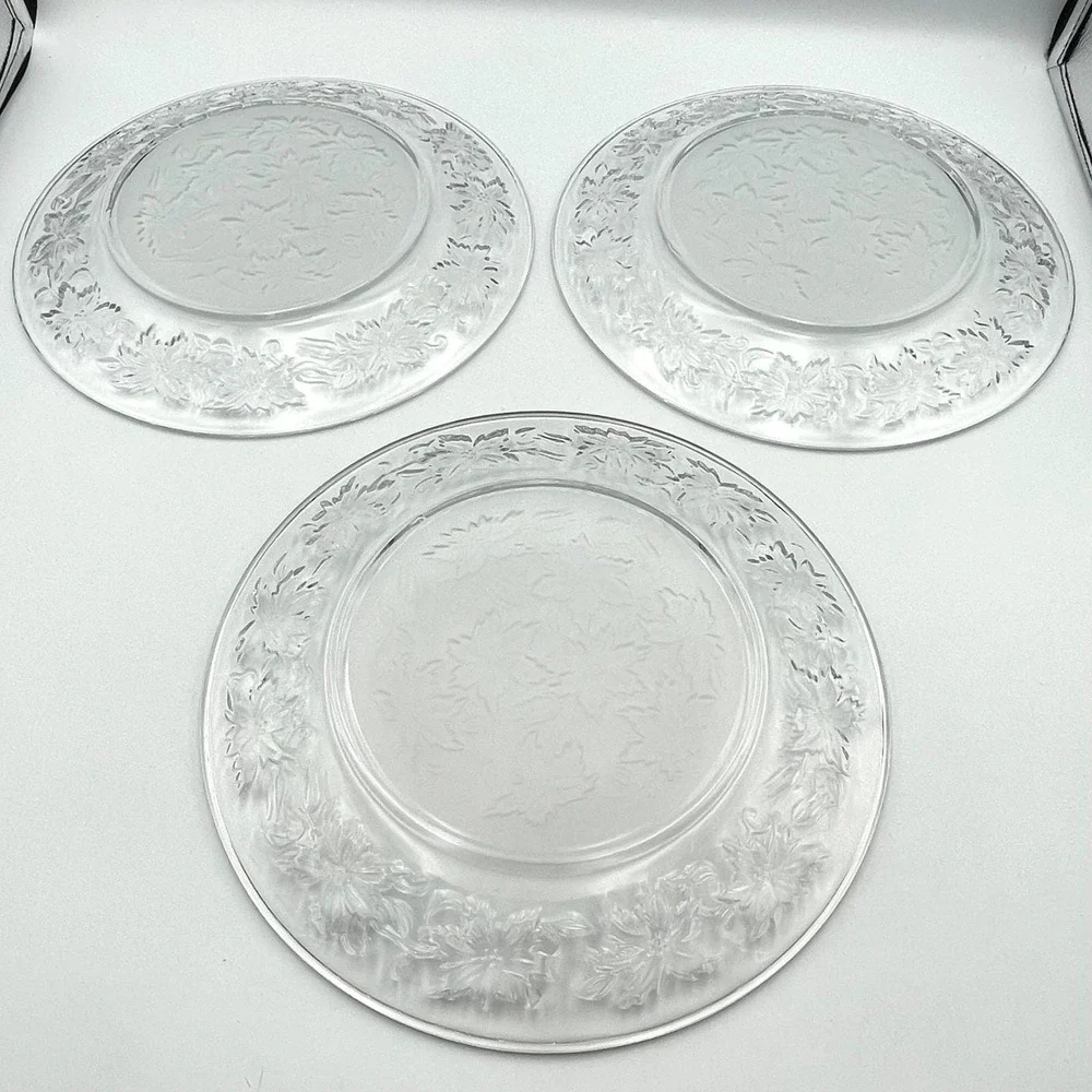 Vintage 1980s Princess House Fantasia Dinner Plates Set Of 3 Frosted Floral 10